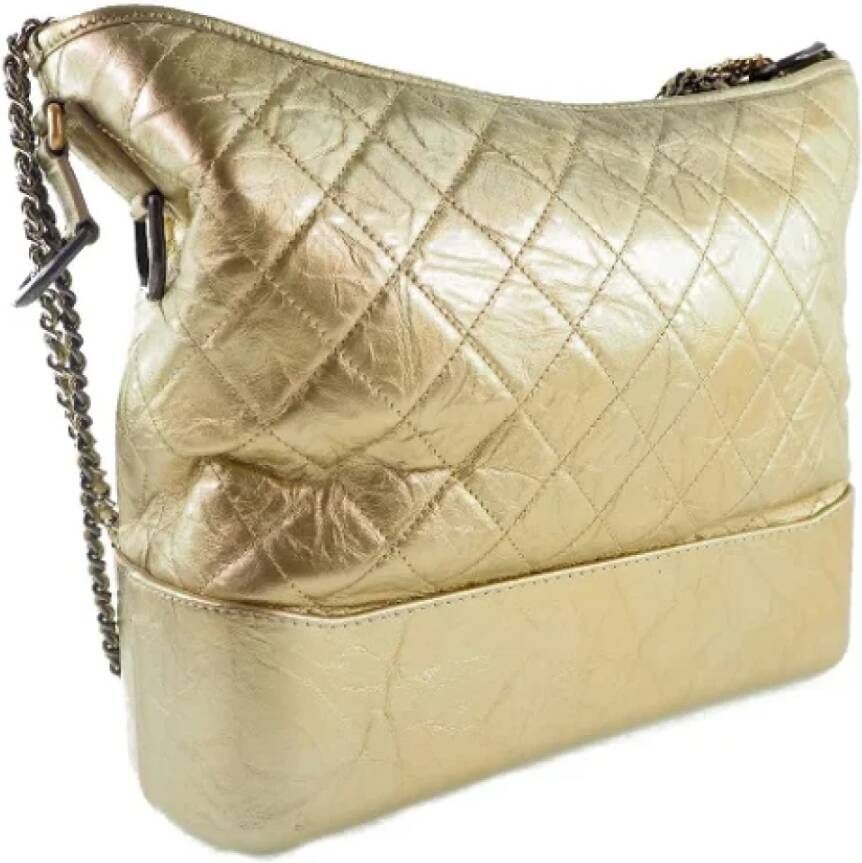 Chanel Vintage Tweedehands Gouden Leren Chanel Schoudertas Yellow Dames