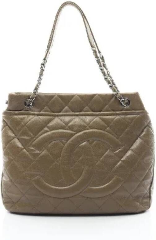 Chanel Vintage Tweedehands Groene Leren Chanel Tote Groen Dames