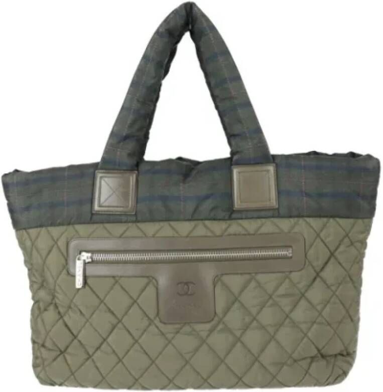 Chanel Vintage Tweedehands Groene Stoffen Chanel Tote Groen Dames