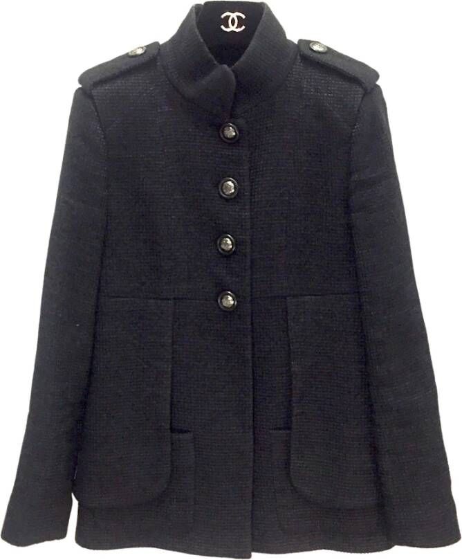 Chanel Vintage Tweedehands jas met dubbele laag in Tweed Zwart Dames