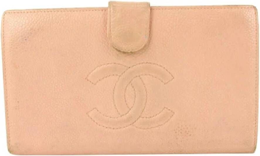 Chanel Vintage Tweedehands leren portemonnees in redelijke staat Beige Dames