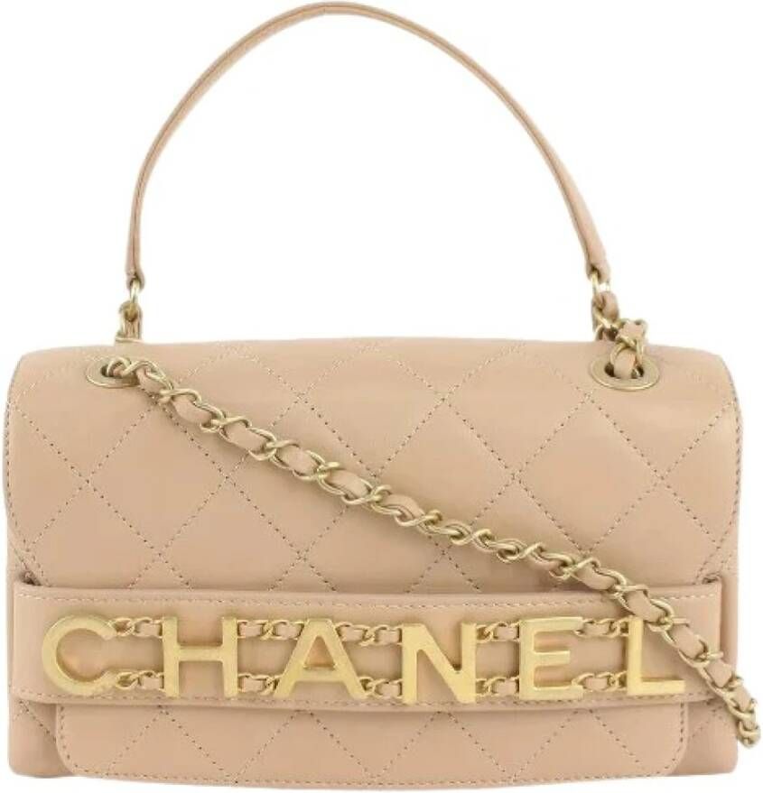 Chanel Vintage Tweedehands Leren Schoudertas Beige Dames