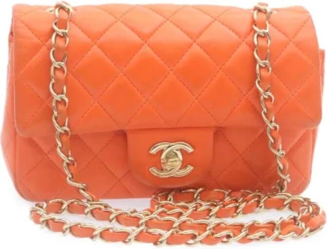 Chanel Vintage Tweedehands Oranje Leren Chanel Flap Tas Oranje Dames
