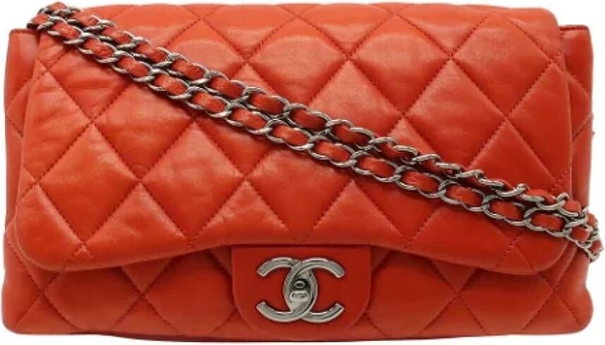 Chanel Vintage Tweedehands Oranje Leren Chanel Flap Tas Oranje Dames