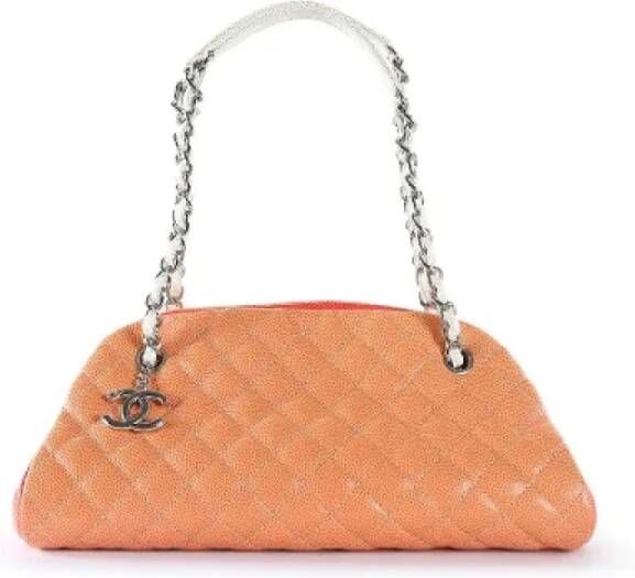 Chanel Vintage Tweedehands Oranje Leren Schoudertas Oranje Dames