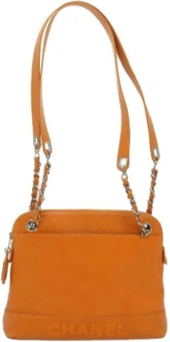 Chanel Vintage Tweedehands Oranje Leren Schoudertas Oranje Dames