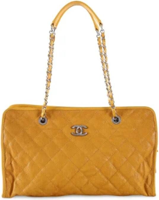 Chanel Vintage Tweedehands Oranje Leren Tote Oranje Dames