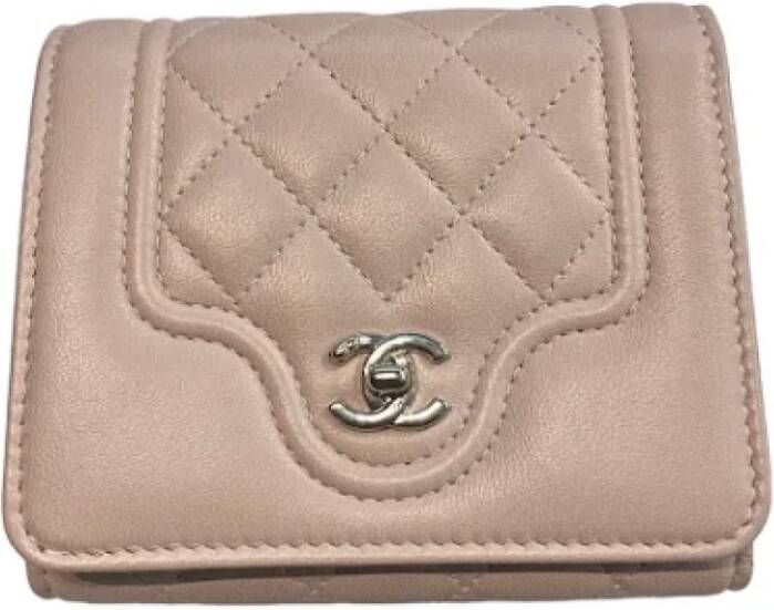 Chanel Vintage Tweedehands Roze Leren Chanel Portemonnee Roze Dames