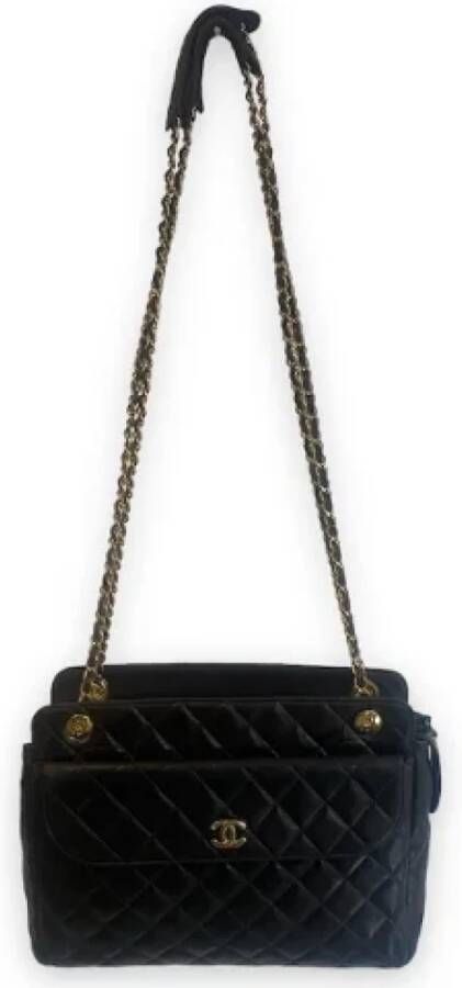 Chanel Vintage Tweedehands Schoudertas Model: Schoudertas Bruin Leer Uitstekende Staat Zwart Dames