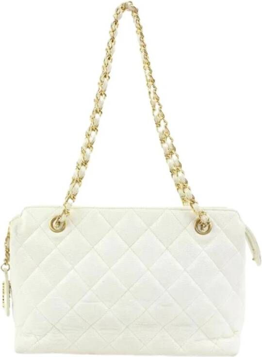 Chanel Vintage Tweedehands Schoudertas Stijl Model: 5849426 Gemaakt in Frankrijk Wit Dames