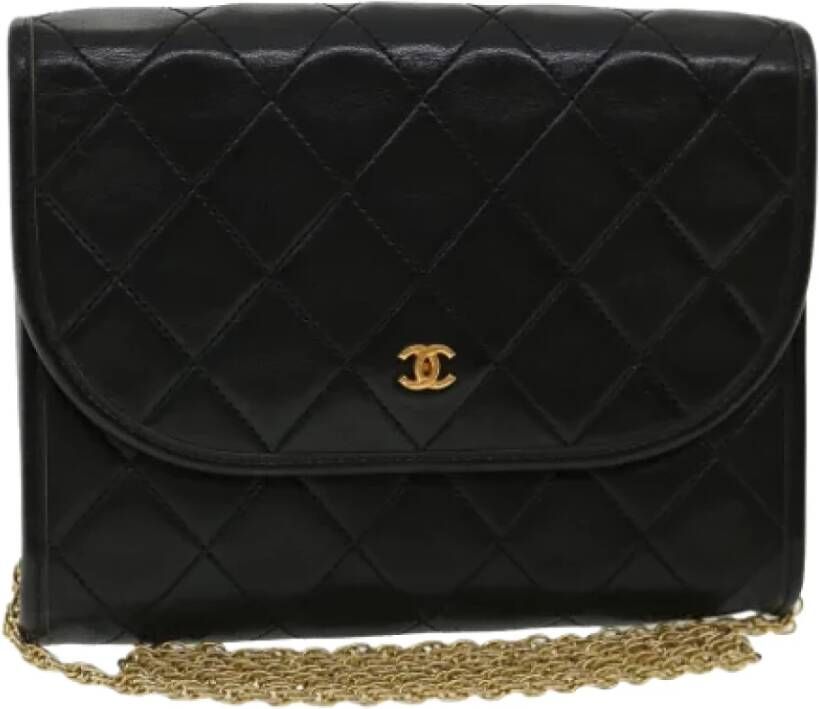 Chanel Vintage Tweedehands Schoudertas Zwart Leer Goede Staat Zwart Dames
