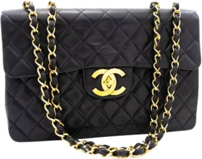 Chanel Vintage Tweedehands Tijdloos Zwart Leren Chanel Zwart Dames