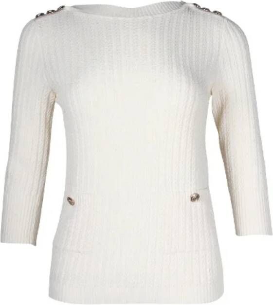 Chanel Vintage Tweedehands Witte Katoenen Chanel Trui White Dames