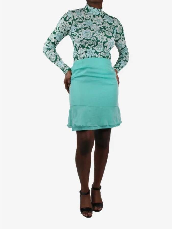 Chanel Vintage Tweedehands Zijden Broeken-Shorts-Rokken Groene Mesh Overlay Mini Rok Blauw Dames