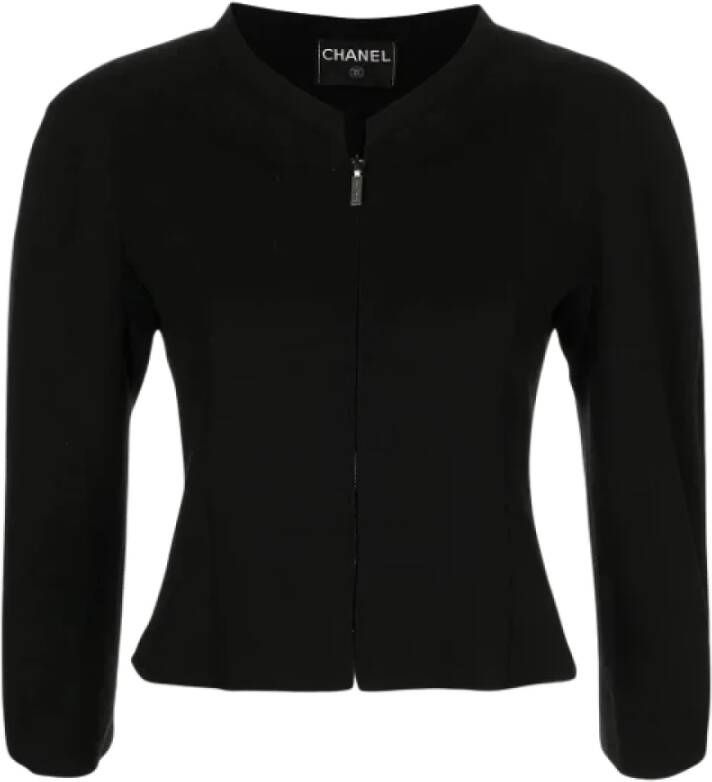Chanel Vintage Tweedehands Zwarte Geknipte Wollen Jas Zwart Dames