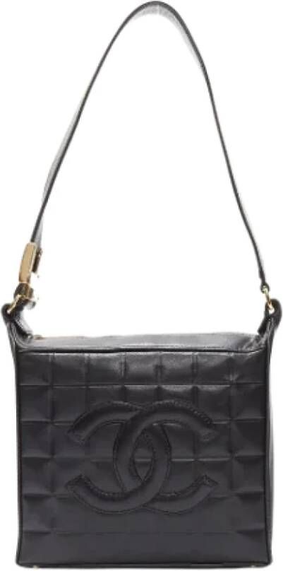 Chanel Vintage Tweedehands Zwarte Leren Chanel Chocolate Bar Zwart Dames