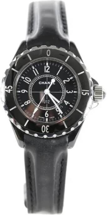 Chanel Vintage Tweedehands Zwarte Leren Chanel Horloge Zwart Dames