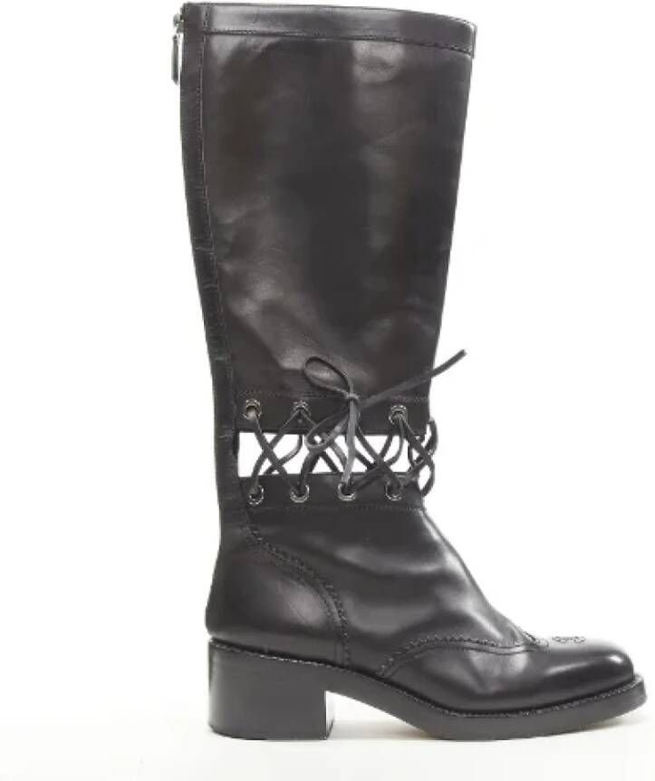 Chanel Vintage Tweedehands Zwarte Leren Chanel Laarzen Zwart Dames