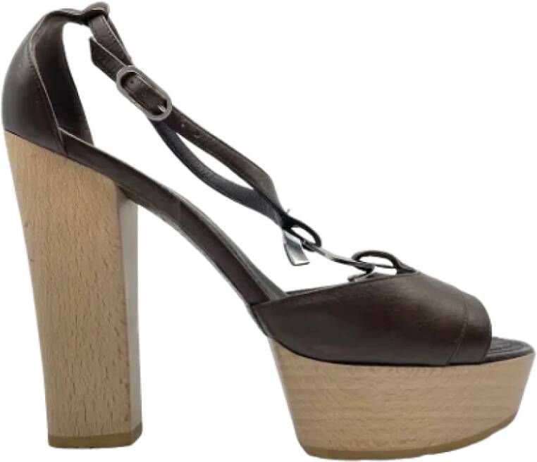 Chanel Vintage Tweedehands Zwarte Leren Chanel Sandalen Zwart Dames