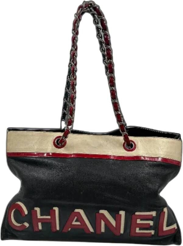 Chanel Vintage Tweedehands Zwarte Leren Chanel Shopper Zwart Dames