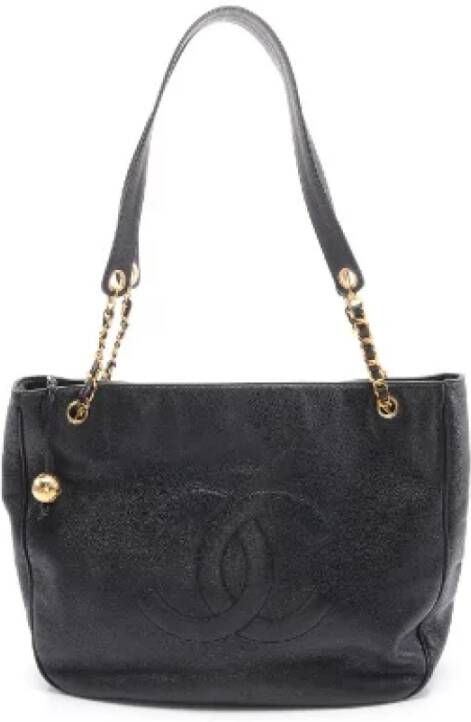 Chanel Vintage Tweedehands Zwarte Leren Chanel Shopper Zwart Dames