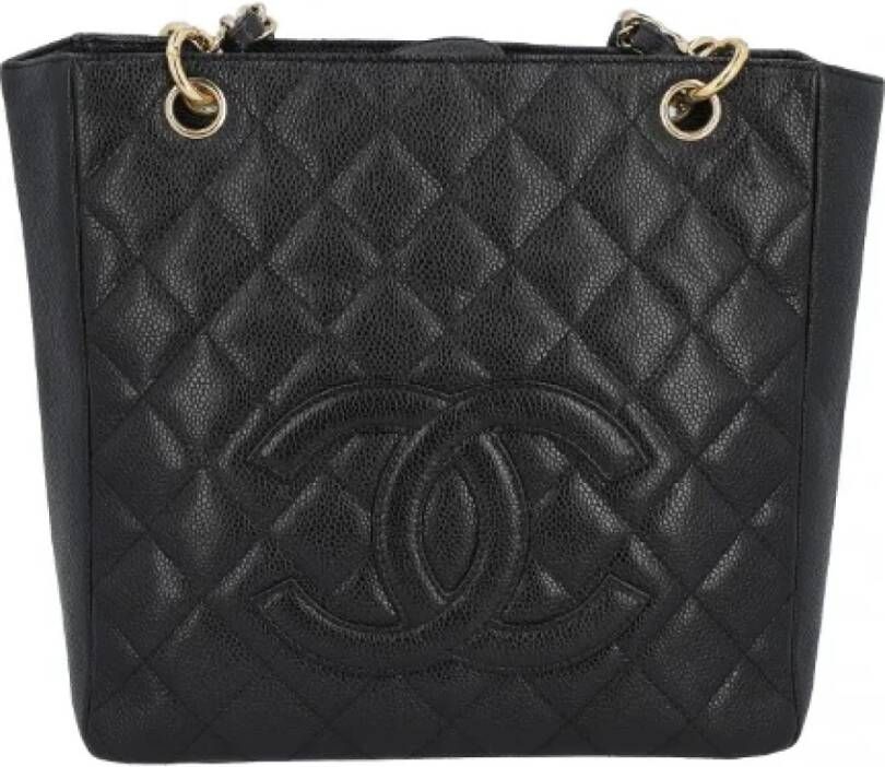 Chanel Vintage Tweedehands Zwarte Leren Chanel Tote Zwart Dames