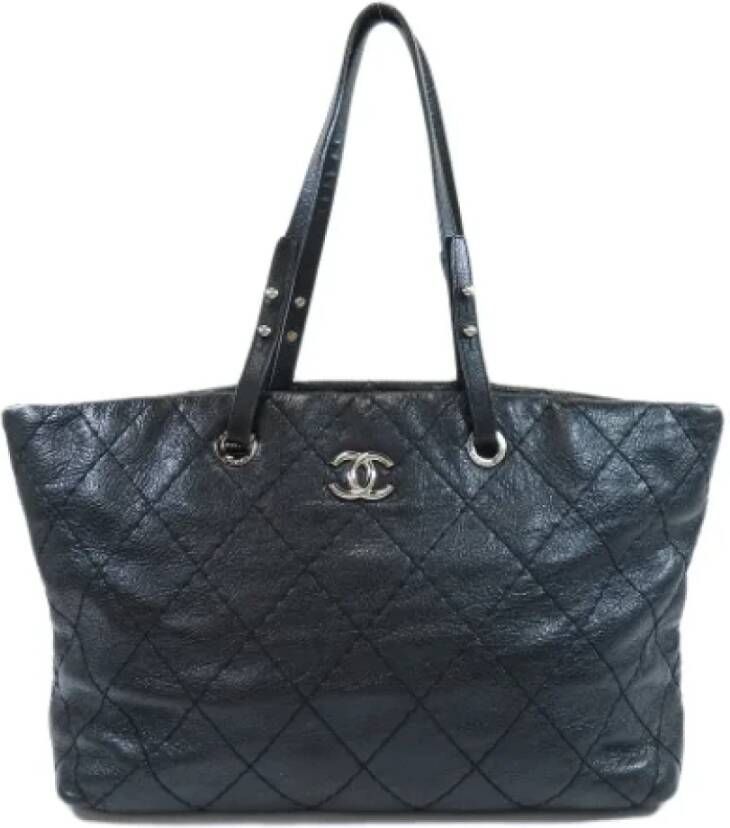 Chanel Vintage Tweedehands Zwarte Leren Chanel Tote Zwart Dames