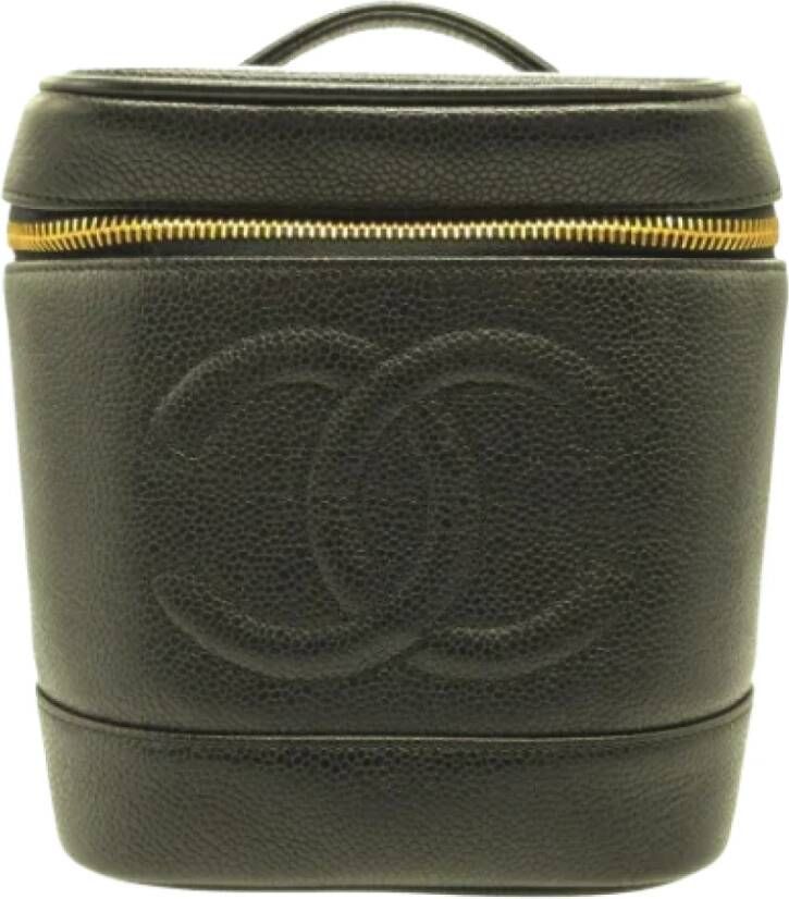 Chanel Vintage Tweedehands Zwarte Leren Chanel Vanity Zwart Dames