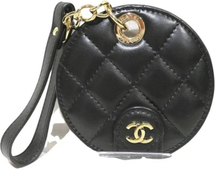 Chanel Vintage Tweedehands Zwarte Leren Sleutelhanger Zwart Dames