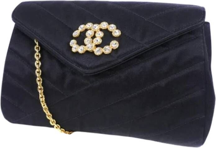 Chanel Vintage Tweedehands Zwarte Zijden Chanel Crossbody Tas Zwart Dames