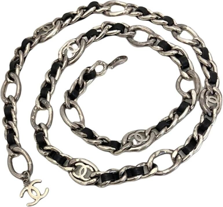 Chanel Vintage Veelzijdige riem met leren inzetstukken Grijs Dames