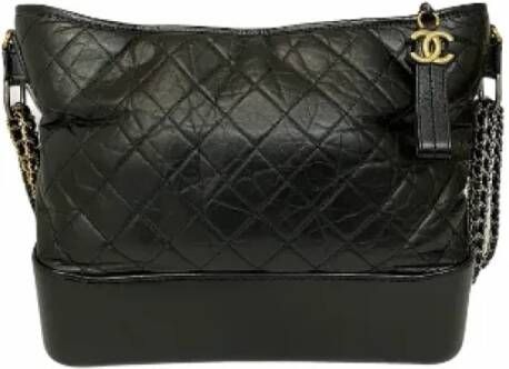 Chanel Vintage XL Zwarte Leren Chanel Schoudertas Zwart Dames