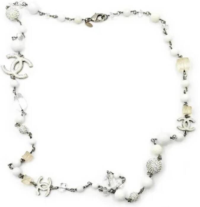 Chanel Vintage Zilveren Kristallen Bal Hanger Ketting Grijs Dames