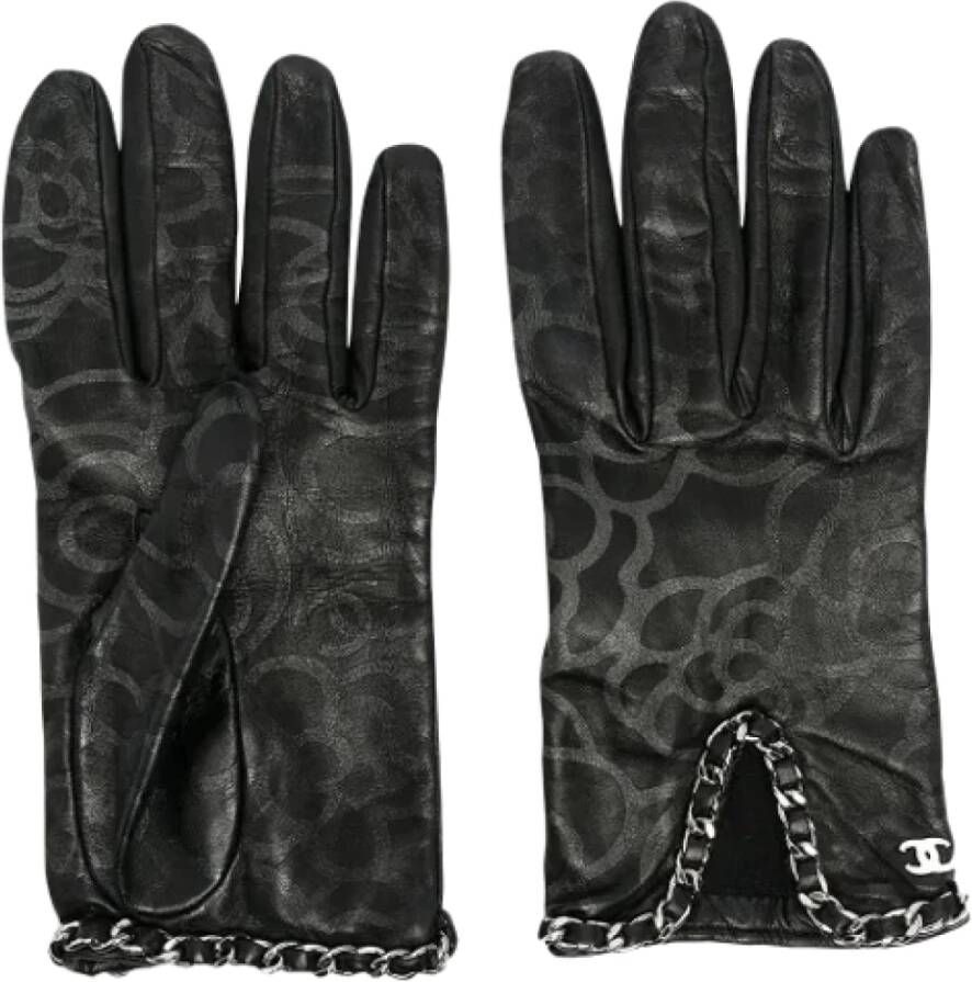 Chanel Vintage Zwarte Chanel Leren Handschoenen Zwart Dames
