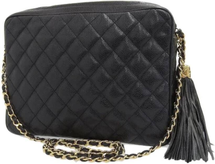 Chanel Vintage Zwarte leren Chanel schoudertas Zwart Dames