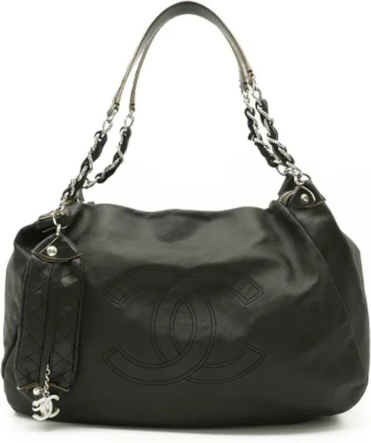Chanel Vintage Zwarte leren Chanel schoudertas Zwart Dames