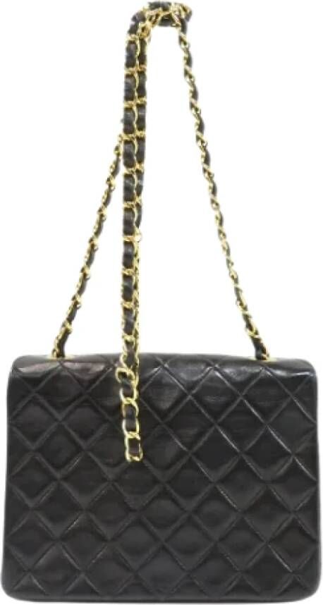 Chanel Vintage Zwarte Leren Schoudertas Zwart Dames