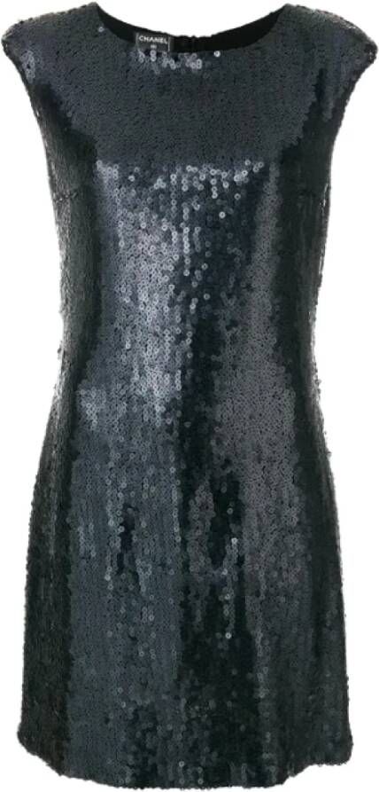 Chanel Vintage Zwarte Pailletten Shift Jurk Zwart Dames
