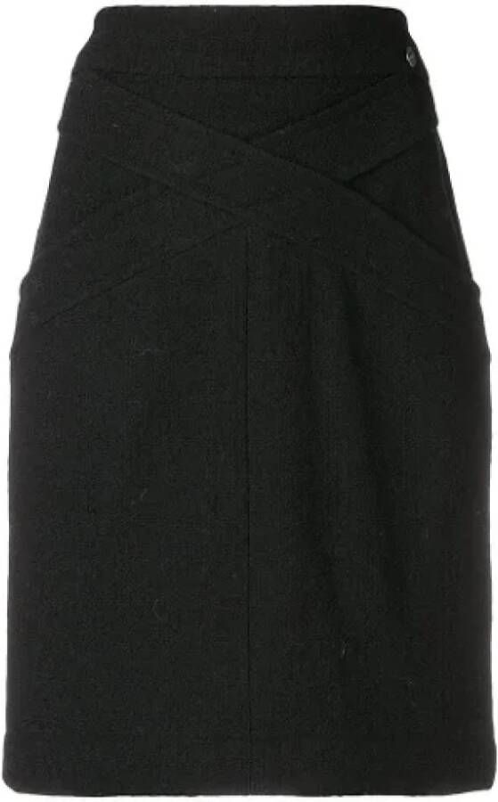 Chanel Vintage Zwarte Wollen Blend Kruis-Front Mini Rok Zwart Dames