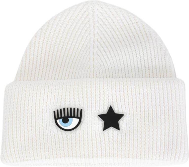 Chiara Ferragni Collection Berretto con lavorazione a maglia in coste e risvolto con logo Eye Star donna Chiara Ferragni 73Sbzk36-Zg135 Bianco Wit Dames