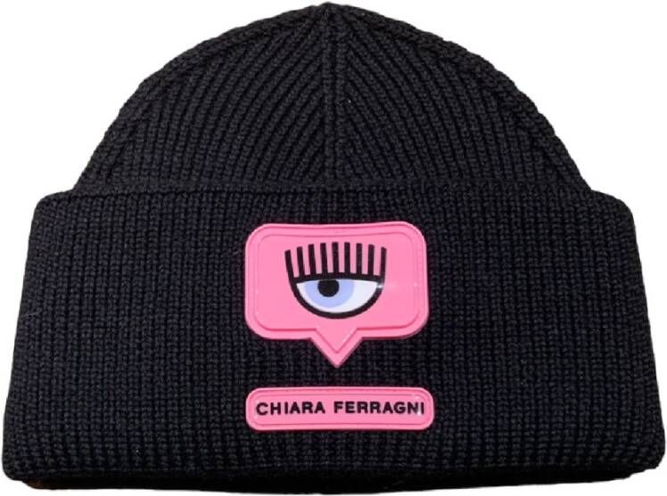 Chiara Ferragni Collection Zwarte Wollen Beanie met Logo Black Dames