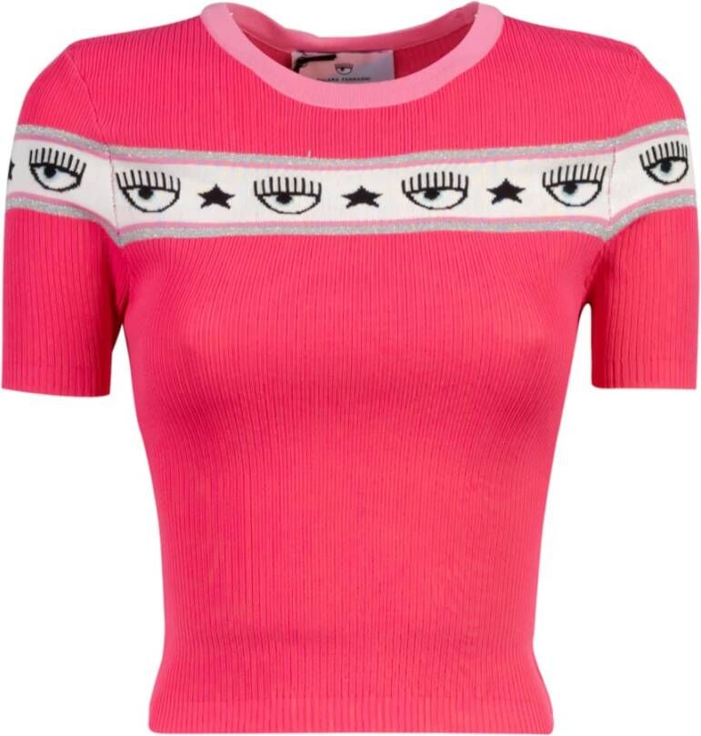 Chiara Ferragni Collection Gebreide T-shirt met Lurex-details Pink Dames
