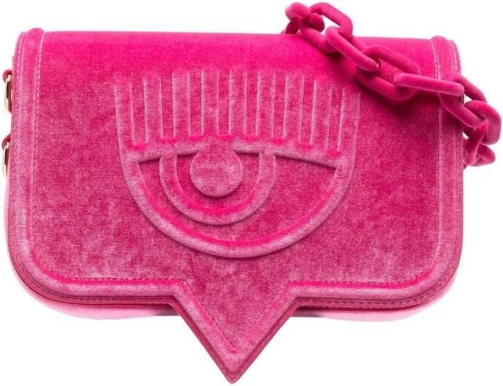 Chiara Ferragni Collection Velvet Big Logo Ketting Schoudertas Pink Dames