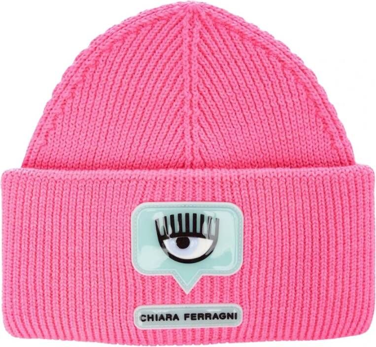 Chiara Ferragni Collection Roze Wollen Blend Hoeden met Logo Applique Pink Dames