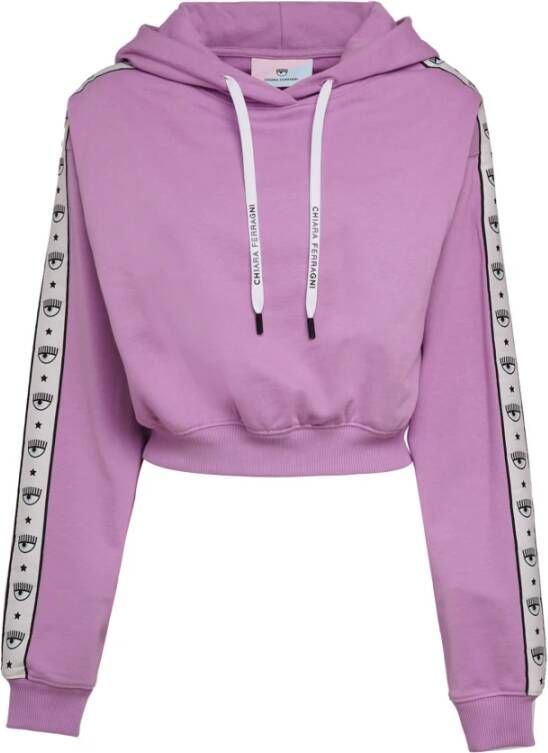 Chiara Ferragni Collection Hooded Cotton Sweatshirt With Logomania Tape Purple Dames