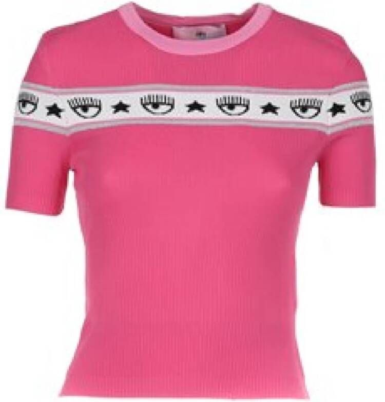 Chiara Ferragni Collection Gebreide T-shirt met Lurex-details Pink Dames
