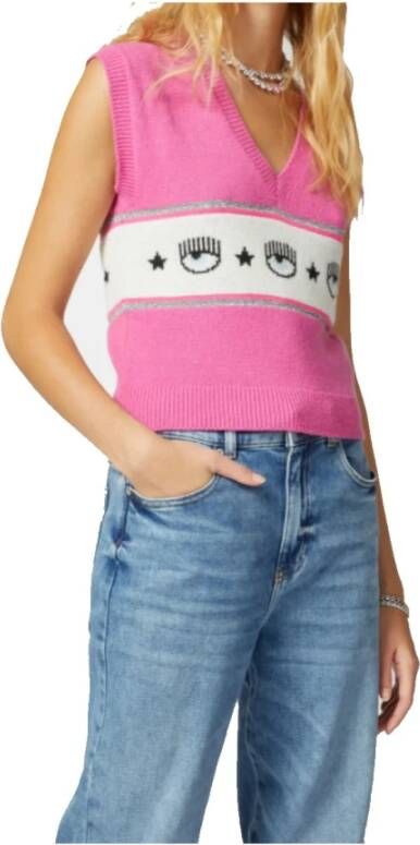 Chiara Ferragni Collection Gebreide kleding met V-hals Pink Dames