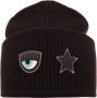 Chiara Ferragni Collection Berretto con lavorazione a maglia in coste e risvolto con logo Eye Star donna Chiara Ferragni 73Sbzk36-Zg135 Nero Zwart Dames - Thumbnail 1