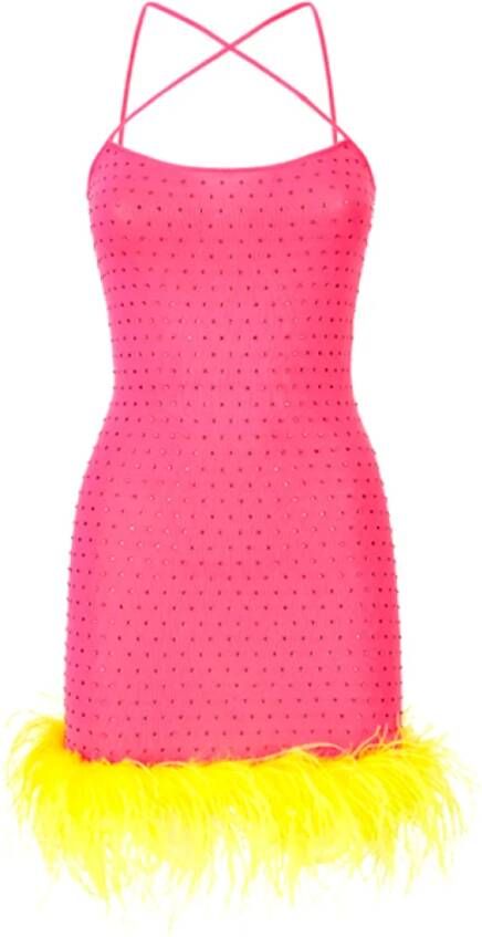 Chiara Ferragni Collection Roze jurk met gele veren en strass Roze Dames