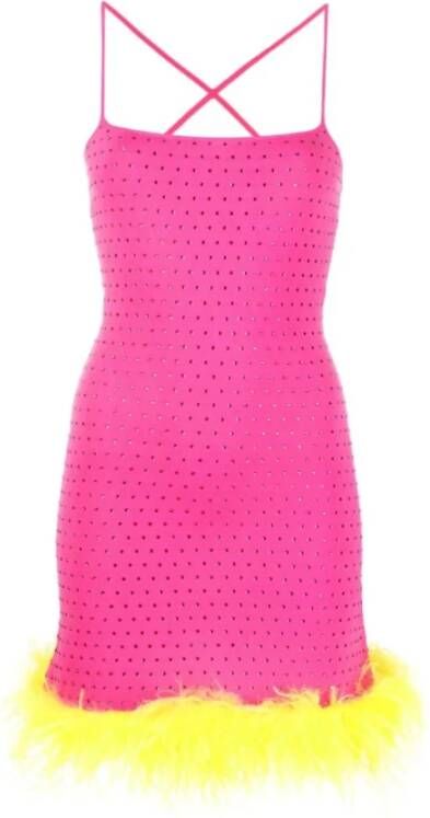 Chiara Ferragni Collection Fuchsia Gebreide Korte Jurk met Strass Steentjes en Veren Detail Pink Dames